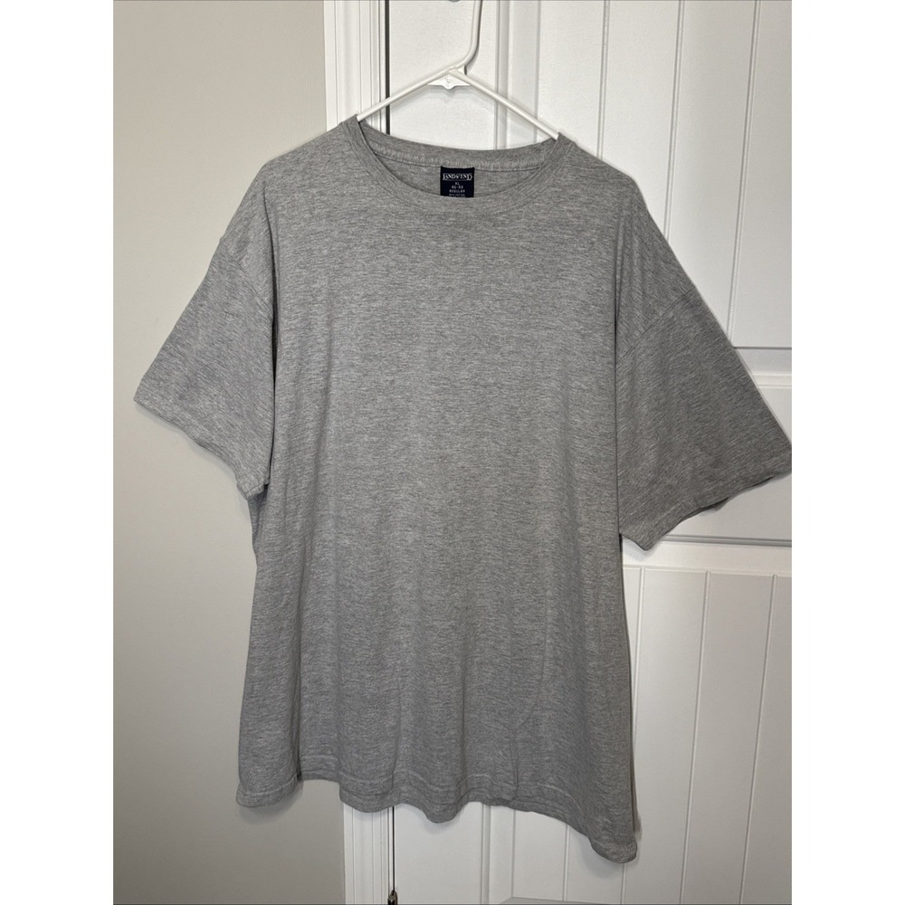 Lands End Mens XL Heather Gray Short Sleeve Crewneck T-Shirt Regular Fit Cotton